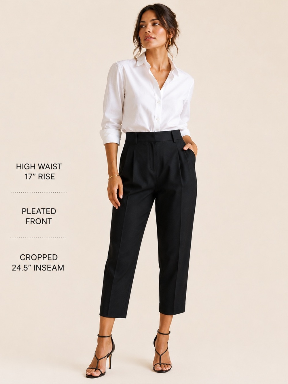 MM Lafleur Black Pleated High-Waist Cropped Pants